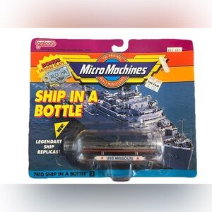Micro Machines Ship In A Bottle #2 USS Missouri Military Vegas Plate 1990 Galoob